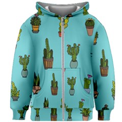 Succulents Teal Back Kids  Zipper Hoodie Without Drawstring