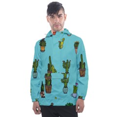 Succulents Teal Back Men s Front Pocket Pullover Windbreaker by Jancukart