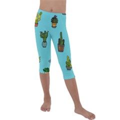 Succulents Teal Back Kids  Lightweight Velour Capri Leggings 