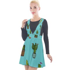 Succulents Teal Back Plunge Pinafore Velour Dress