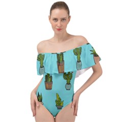 Succulents Teal Back Off Shoulder Velour Bodysuit 