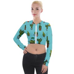 Succulents Teal Back Long Sleeve Cropped Velvet Jacket