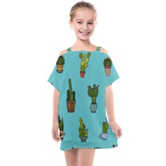 Succulents Teal Back Kids  One Piece Chiffon Dress