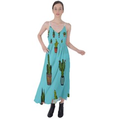 Succulents Teal Back Tie Back Maxi Dress