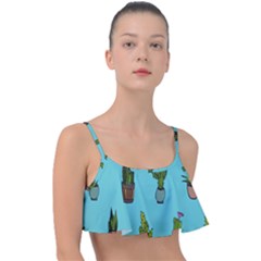 Succulents Teal Back Frill Bikini Top