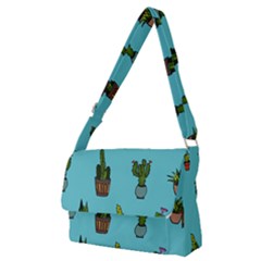 Succulents Teal Back Full Print Messenger Bag (m)