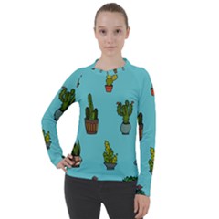 Succulents Teal Back Women s Pique Long Sleeve Tee