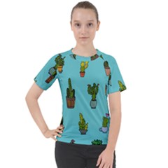 Succulents Teal Back Women s Sport Raglan Tee