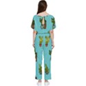 Succulents Teal Back Batwing Lightweight Chiffon Jumpsuit View2