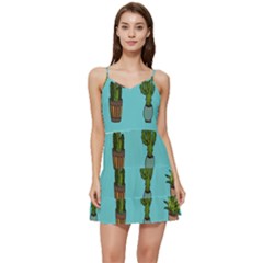 Succulents Teal Back Short Frill Dress