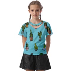 Succulents Teal Back Kids  Front Cut Tee