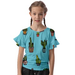 Succulents Teal Back Kids  Cut Out Flutter Sleeves