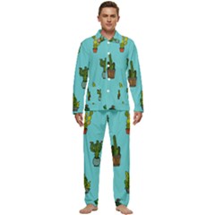 Succulents Teal Back Men s Long Sleeve Velvet Pocket Pajamas Set