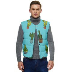 Succulents Teal Back Men s Short Button Up Puffer Vest	 by Jancukart