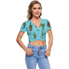 Succulents Teal Back Short Sleeve Foldover Tee by Jancukart