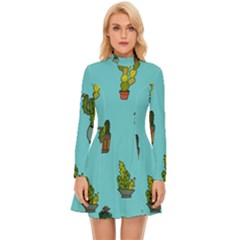 Succulents Teal Back Long Sleeve Velour Longline Dress