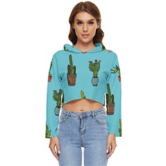 Succulents Teal Back Women s Lightweight Cropped Hoodie