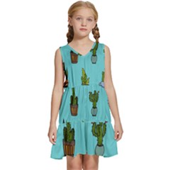 Succulents Teal Back Kids  Sleeveless Tiered Mini Dress