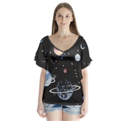 Cute-space V-neck Flutter Sleeve Top