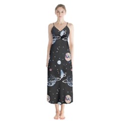 Cute-space Button Up Chiffon Maxi Dress