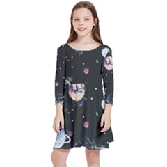 Cute-space Kids  Quarter Sleeve Skater Dress