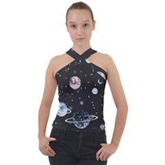 Cute-space Cross Neck Velour Top