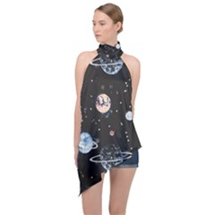 Cute-space Halter Asymmetric Satin Top