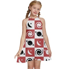 Space Pattern Colour Kids  Halter Collar Waist Tie Chiffon Dress by Jancukart