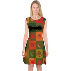 Space Pattern Multicolour Capsleeve Midi Dress