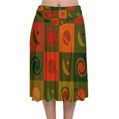 Space Pattern Multicolour Velvet Flared Midi Skirt by Jancukart