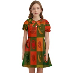 Space Pattern Multicolour Kids  Bow Tie Puff Sleeve Dress