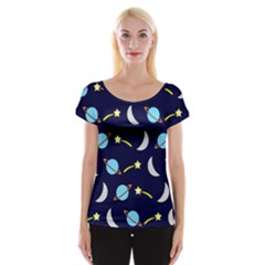 Space-pattern-colour Cap Sleeve Top