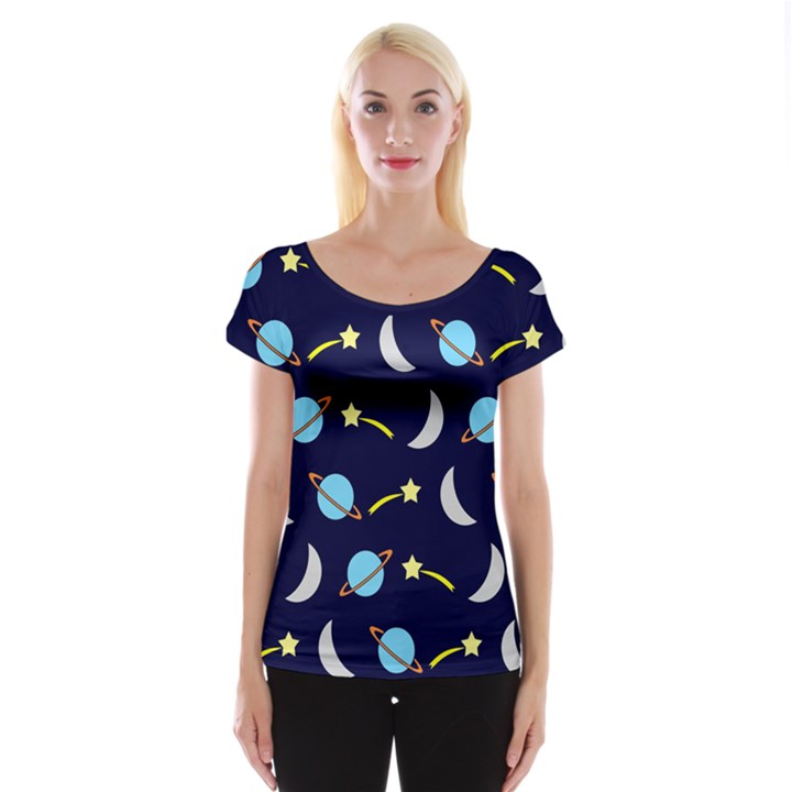 Space-pattern-colour Cap Sleeve Top