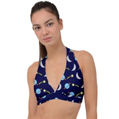 Space-pattern-colour Halter Plunge Bikini Top