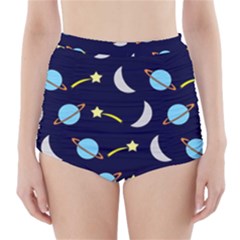 Space-pattern-colour High-waisted Bikini Bottoms