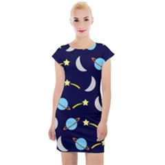 Space-pattern-colour Cap Sleeve Bodycon Dress