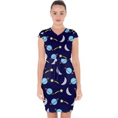 Space-pattern-colour Capsleeve Drawstring Dress 