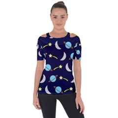 Space-pattern-colour Shoulder Cut Out Short Sleeve Top