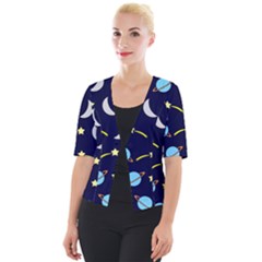 Space-pattern-colour Cropped Button Cardigan