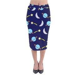 Space-pattern-colour Velvet Midi Pencil Skirt