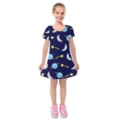 Space-pattern-colour Kids  Short Sleeve Velvet Dress