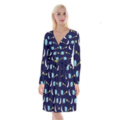 Space-pattern-colour Long Sleeve Velvet Front Wrap Dress