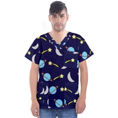 Space-pattern-colour Men s V-neck Scrub Top