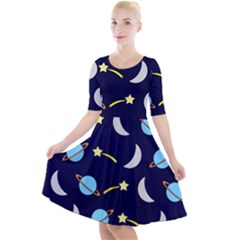 Space-pattern-colour Quarter Sleeve A-line Dress