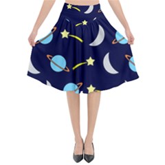 Space-pattern-colour Flared Midi Skirt