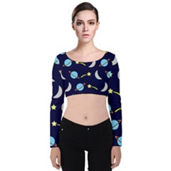 Space-pattern-colour Velvet Long Sleeve Crop Top