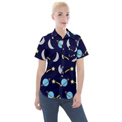 Space-pattern-colour Women s Short Sleeve Pocket Shirt