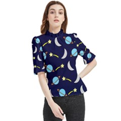 Space-pattern-colour Frill Neck Blouse