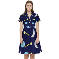 Space-pattern-colour Short Sleeve Waist Detail Dress