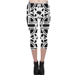 Black And White Geometric Geometry Pattern Capri Leggings 